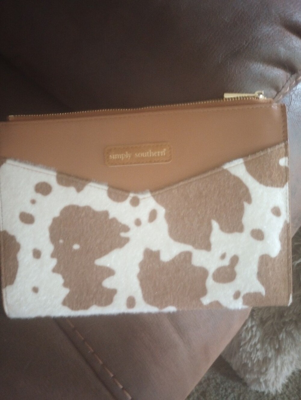 Simply Southern Brown and White Cow Print Toiletry Pouch